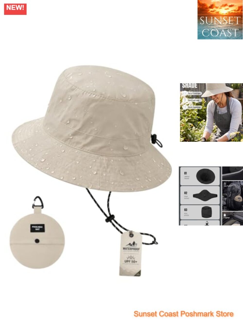 Waterproof Unisex Bucket Hat UPF 50+ Packable with Chin Strap